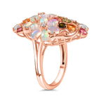 D'Joy äthiopischer Welo Opal Multi-Turmalin und Moissanit Ring und Anhänger mit 50cm Kette