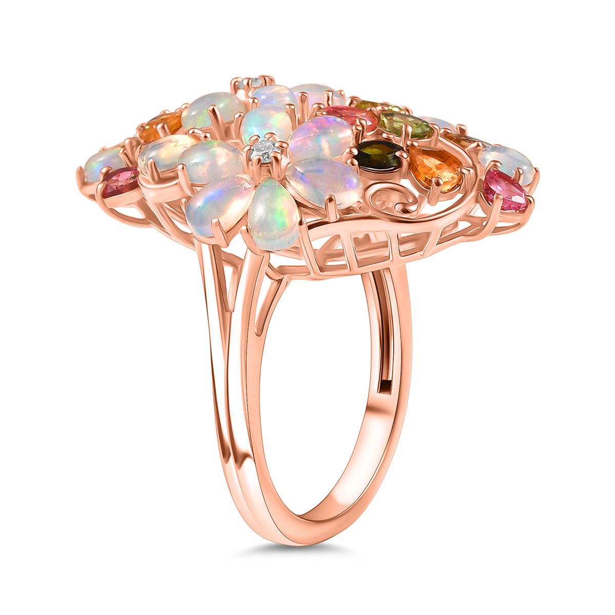 D'Joy äthiopischer Welo Opal Multi-Turmalin und Moissanit Ring und Anhänger mit 50cm Kette