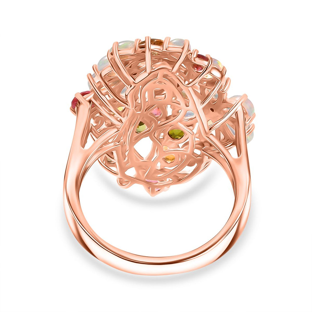 D'Joy äthiopischer Welo Opal Multi-Turmalin und Moissanit Ring und Anhänger mit 50cm Kette