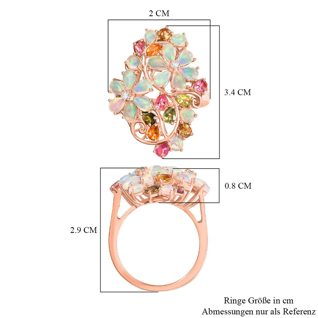 D'Joy äthiopischer Welo Opal Multi-Turmalin und Moissanit Ring und Anhänger mit 50cm Kette