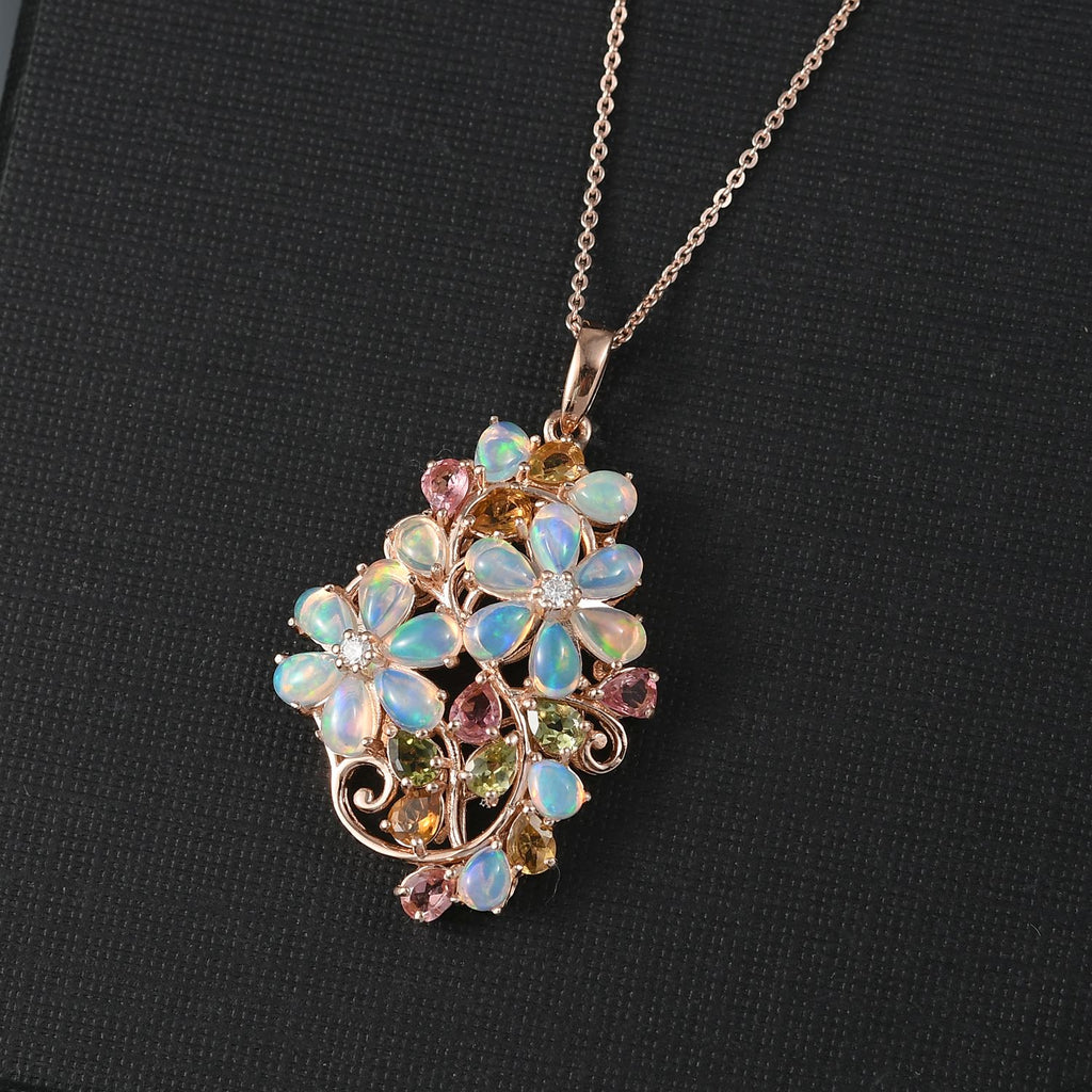 D'Joy äthiopischer Welo Opal Multi-Turmalin und Moissanit Ring und Anhänger mit 50cm Kette