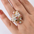 D'Joy äthiopischer Welo Opal Multi-Turmalin und Moissanit Ring und Anhänger mit 50cm Kette