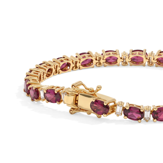 D'Joy Natürlicher Rhodolith Granat, Moissanit Armband ca. 19 cm 925 Silber 750 Gelbgold vermeil ca. 14,19 ct.