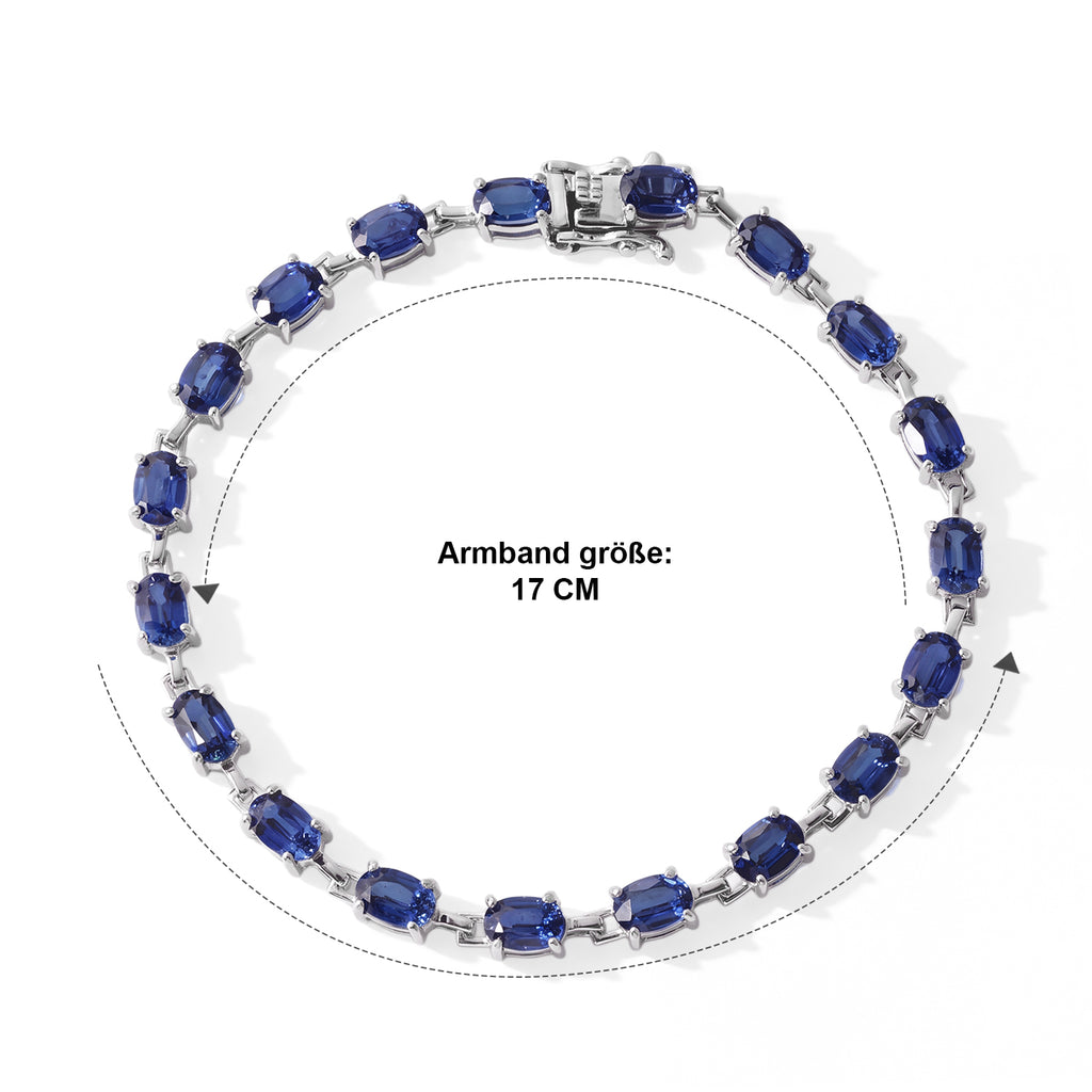 Laborgezüchteter Ceylon-Blau-Saphir Armband ca. 19 cm 925 Silber Rhodiniert ca. 12,92 ct.