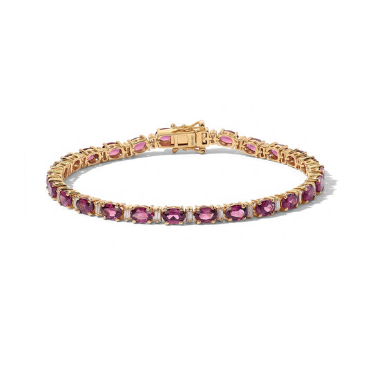 D'Joy Natürlicher Rhodolith Granat, Moissanit Armband ca. 19 cm 925 Silber 750 Gelbgold vermeil ca. 14,19 ct.