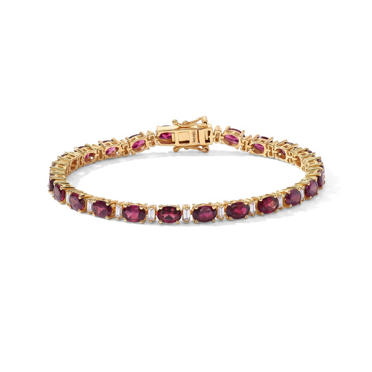 D'Joy Natürlicher Rhodolith Granat, Moissanit Armband ca. 19 cm 925 Silber 750 Gelbgold vermeil ca. 14,19 ct.
