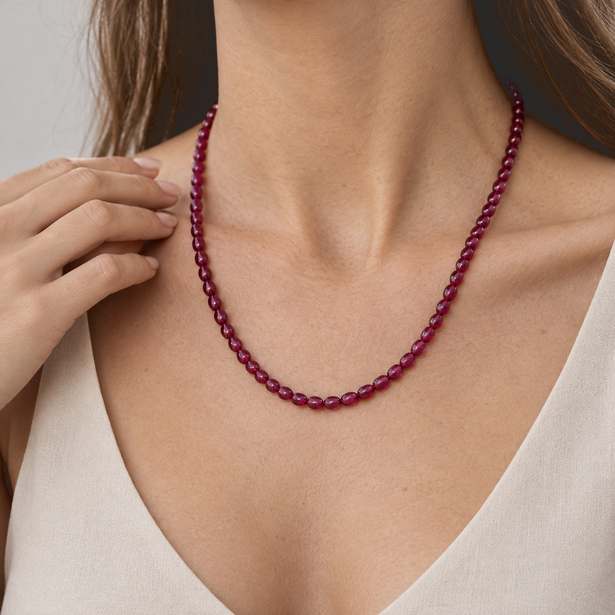 D'Joy Lab Grown Rubin SGL zertifiziert Halskette (8-13 Werktage Lieferzeit) ca. 50 cm 925 Silber Rhodiniert ca. 140.00 ct