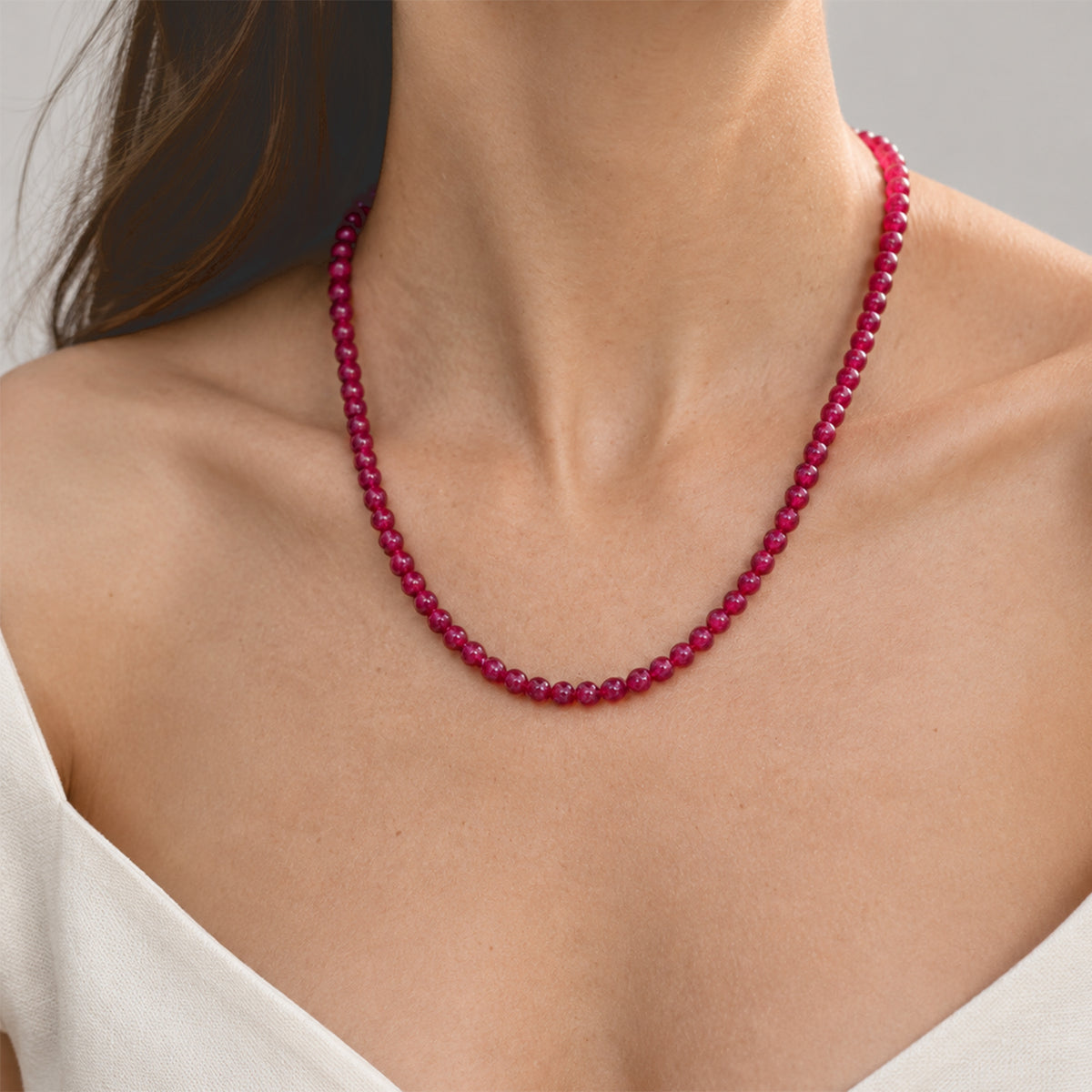 D'Joy Lab Grown Rubin SGL zertifiziert Halskette (8-13 Werktage Lieferzeit) ca. 50 cm 925 Silber Rhodiniert ca. 85,00 ct.