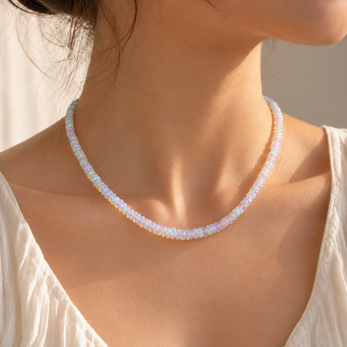 D'Joy AA Natürlicher, äthiopischer Welo Opal Halskette ca. 45 cm 925 Silber Rhodiniert ca. 65.00 ct