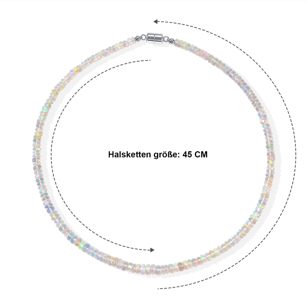 D'Joy AA Natürlicher, äthiopischer Welo Opal Halskette ca. 45 cm 925 Silber Rhodiniert ca. 65.00 ct