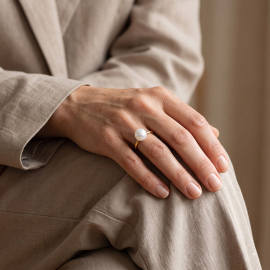 D'Joy AAA Zhu Ji Akoya-Perle Ring 925 Silber Vergoldet (Größe 17.00)