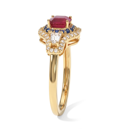 D'Joy AA Afrikanischer Rubin (Fissure gefüllt), Moissanit Ring 925 Silber 750 Gelbgold vermeil (Größe 17.00) ca. 2,52 ct