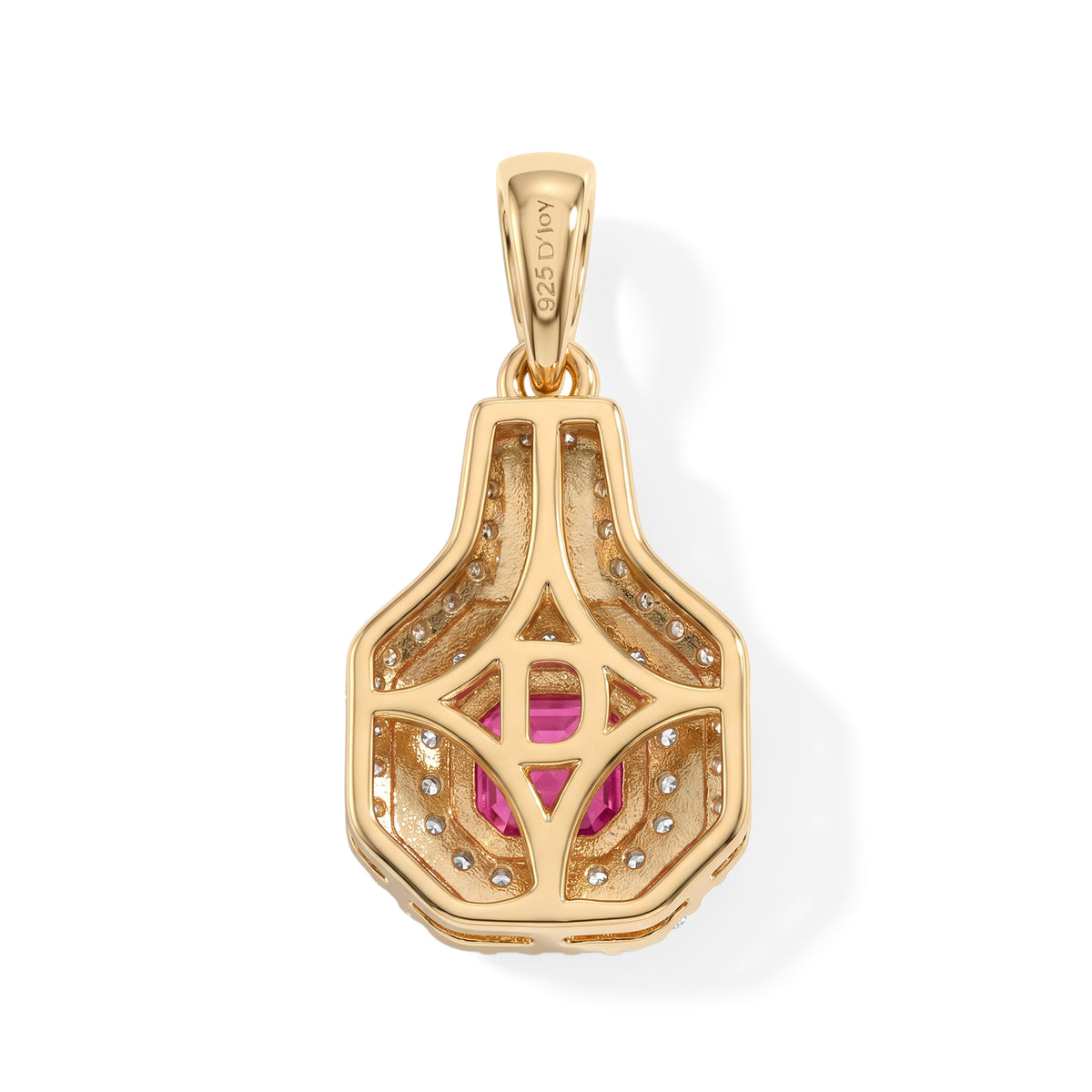 D'Joy AA Afrikanischer Rubin (Fissure gefüllt), Moissanit Anhänger 925 Silber 750 Gelbgold vermeil ca. 2,25 ct.