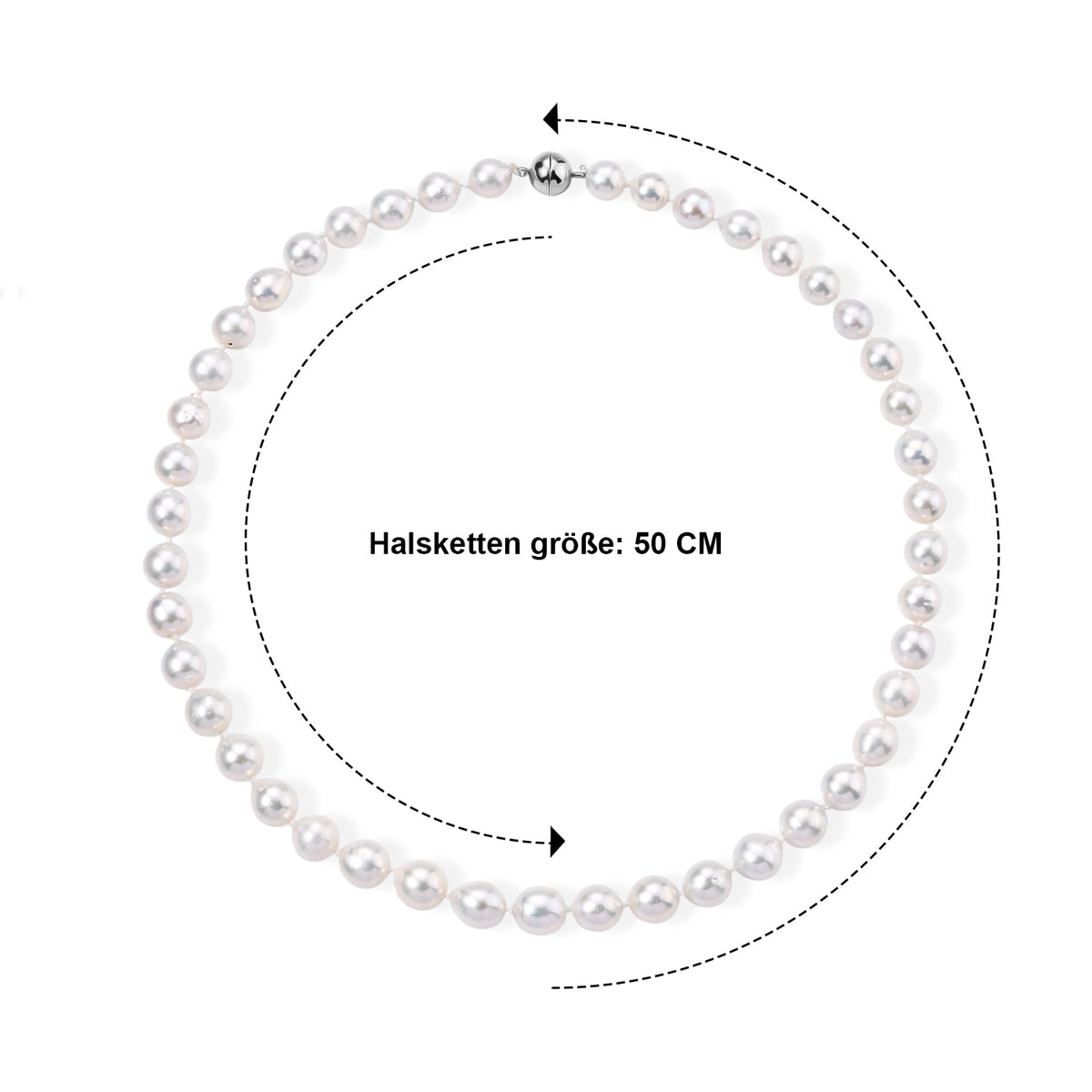 Weiße Edison Perle (9-11 mm) Halskette ca. 50 cm 316L Edelstahl