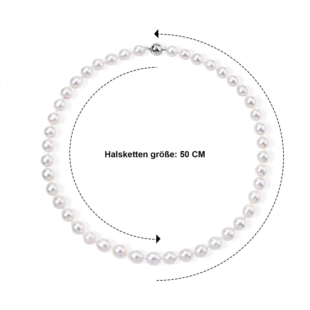 Weiße Edison Perle (9-11 mm) Halskette ca. 50 cm 316L Edelstahl