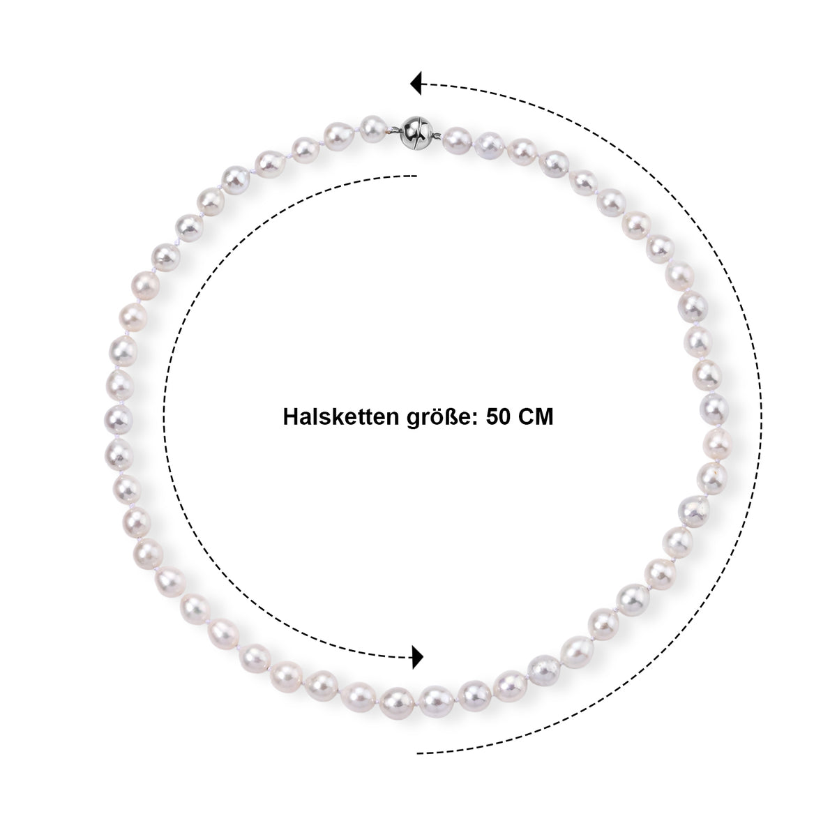 Weiße Edison Perle (8-9 mm) Halskette ca. 50 cm 316L Edelstahl