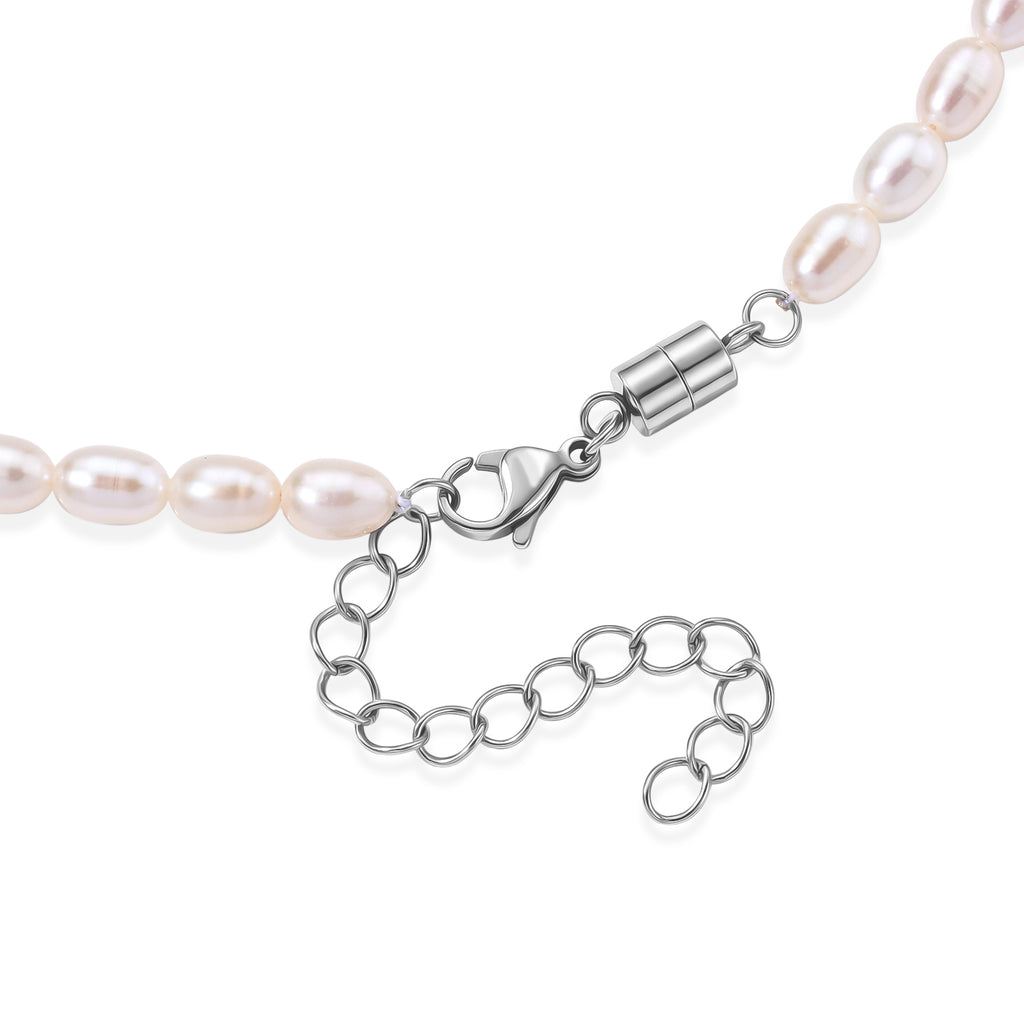 Weiße Süßwasser Perle (5-5.5 mm) Halskette ca. 50 cm 316L Edelstahl
