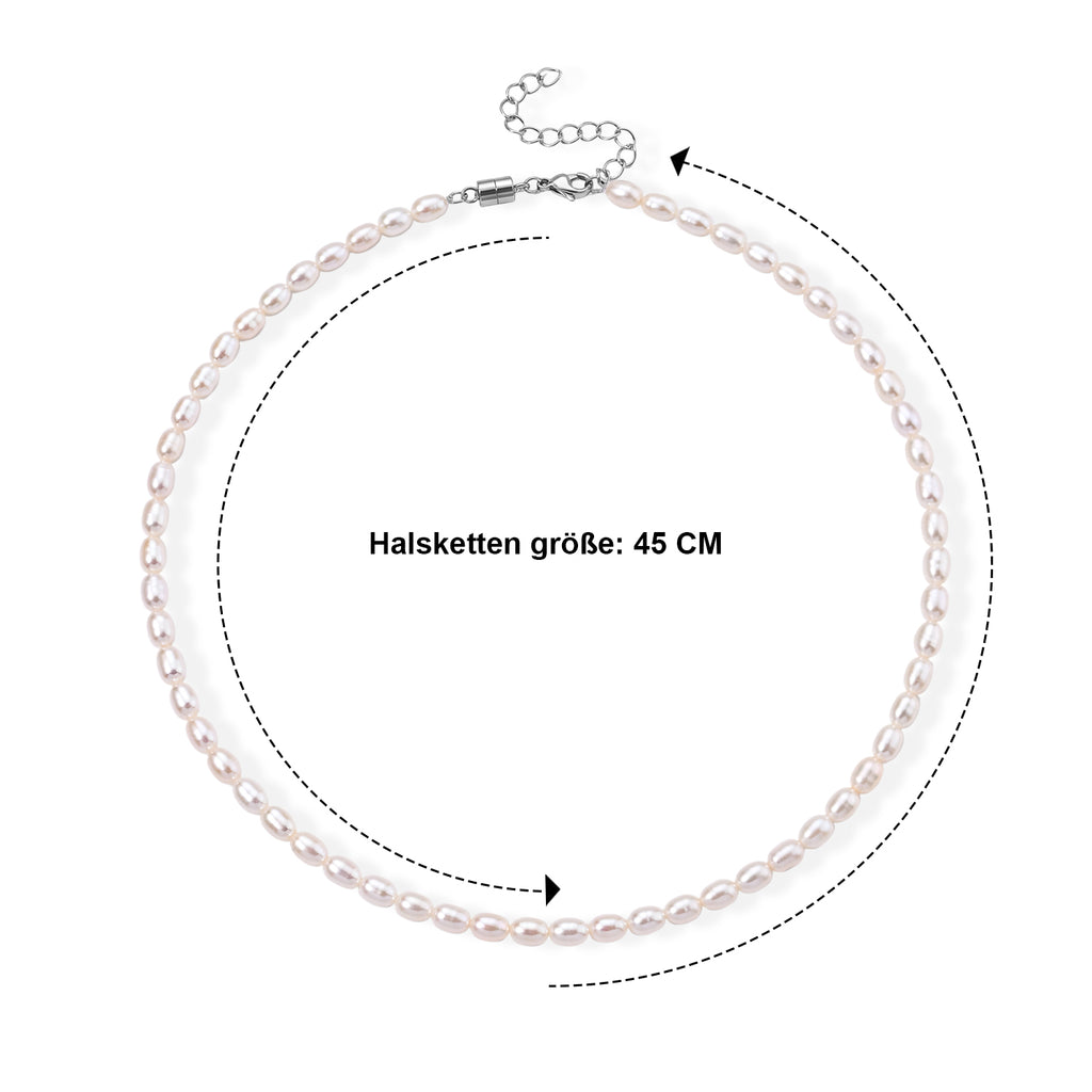 Weiße Süßwasser Perle (5-5.5 mm) Halskette ca. 50 cm 316L Edelstahl