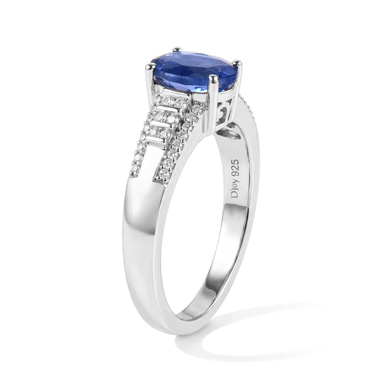 D'Joy Farbwechsel Fluorit, Weißer Zirkon Ring 925 Silber Platiniert (Größe 18.00)  ca. 1,33 ct