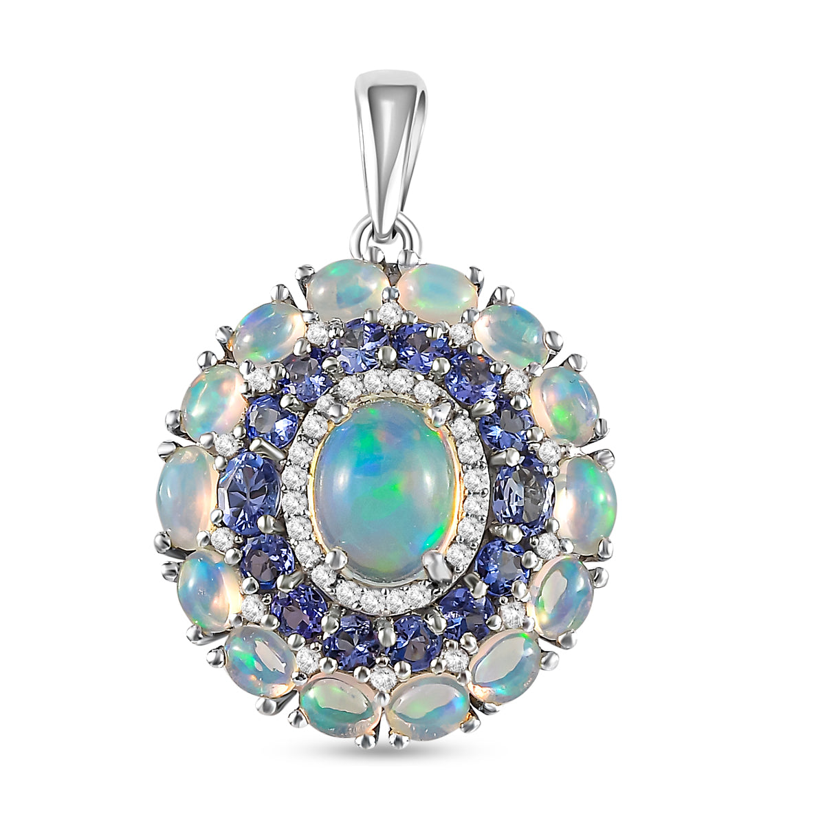 Natürlicher, äthiopischer Opal und AA Tansanit-Anhänger, 925 Silber platiniert ca. 4,36 ct