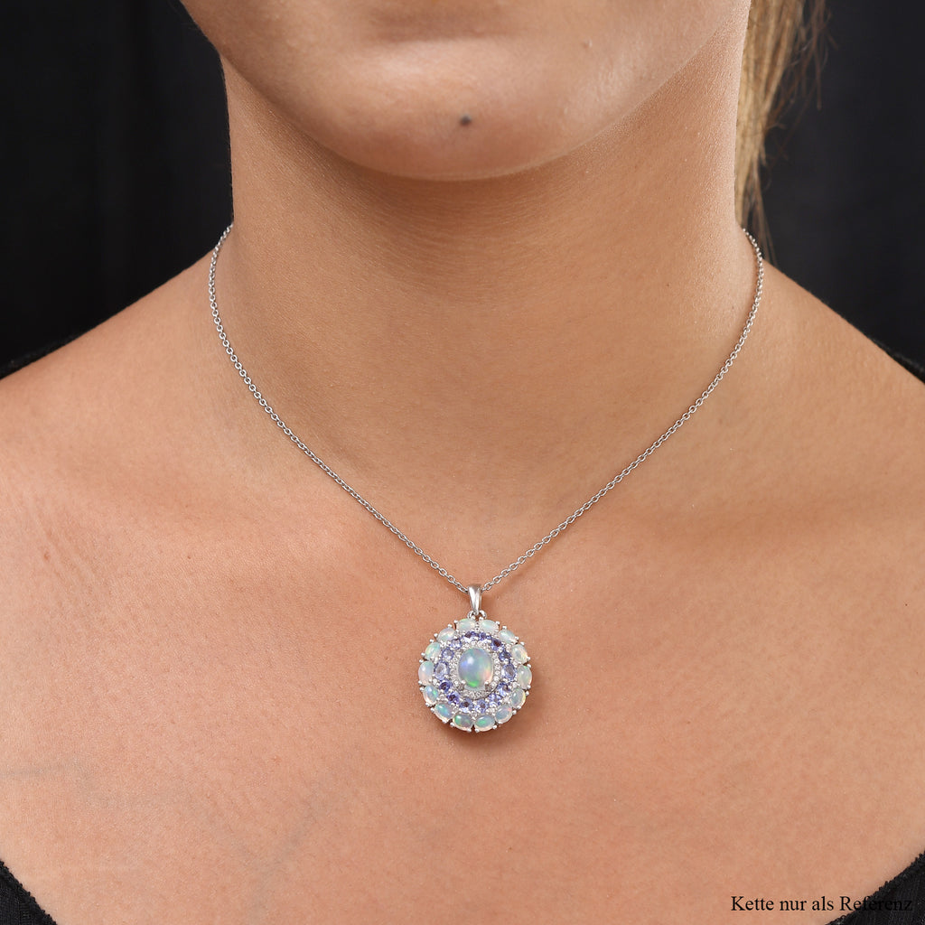Natürlicher, äthiopischer Opal und AA Tansanit-Anhänger, 925 Silber platiniert ca. 4,36 ct