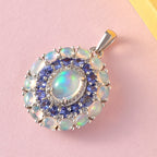 Natürlicher, äthiopischer Opal und AA Tansanit-Anhänger, 925 Silber platiniert ca. 4,36 ct