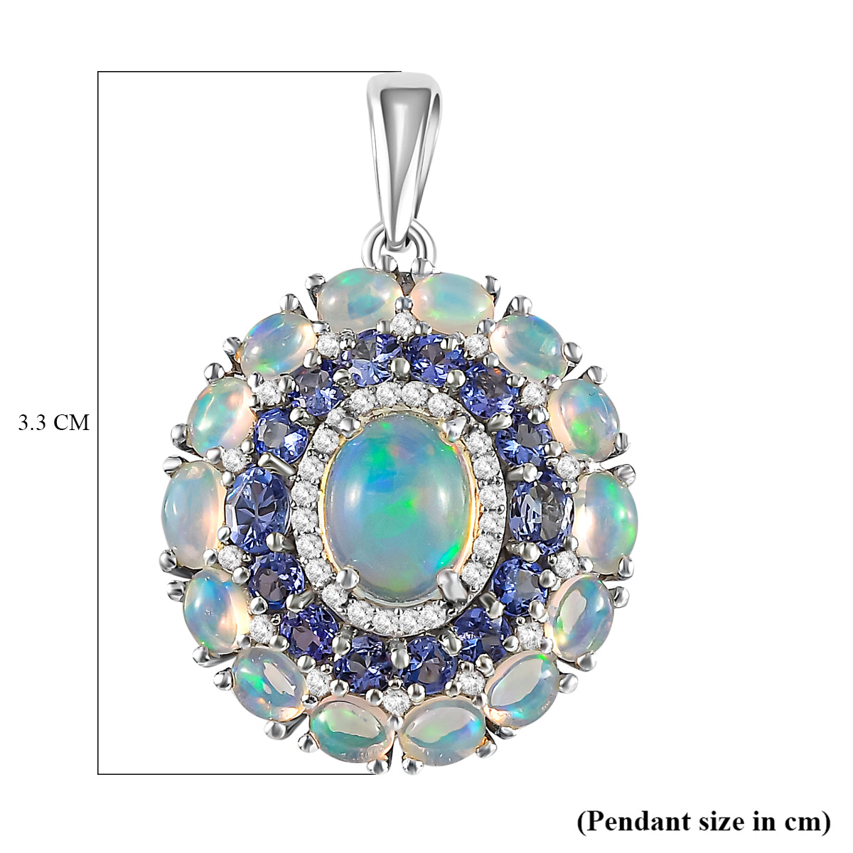 Natürlicher, äthiopischer Opal und AA Tansanit-Anhänger, 925 Silber platiniert ca. 4,36 ct