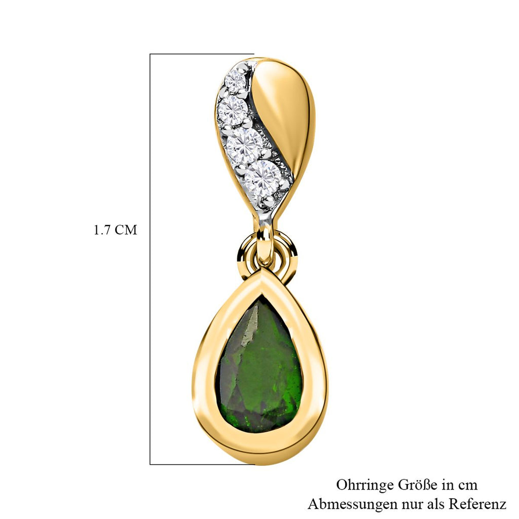 Natürliche Chromdiopsid und weiße Zirkon-Ohrringe, 925 Silber vergoldet ca. 0.98 ct