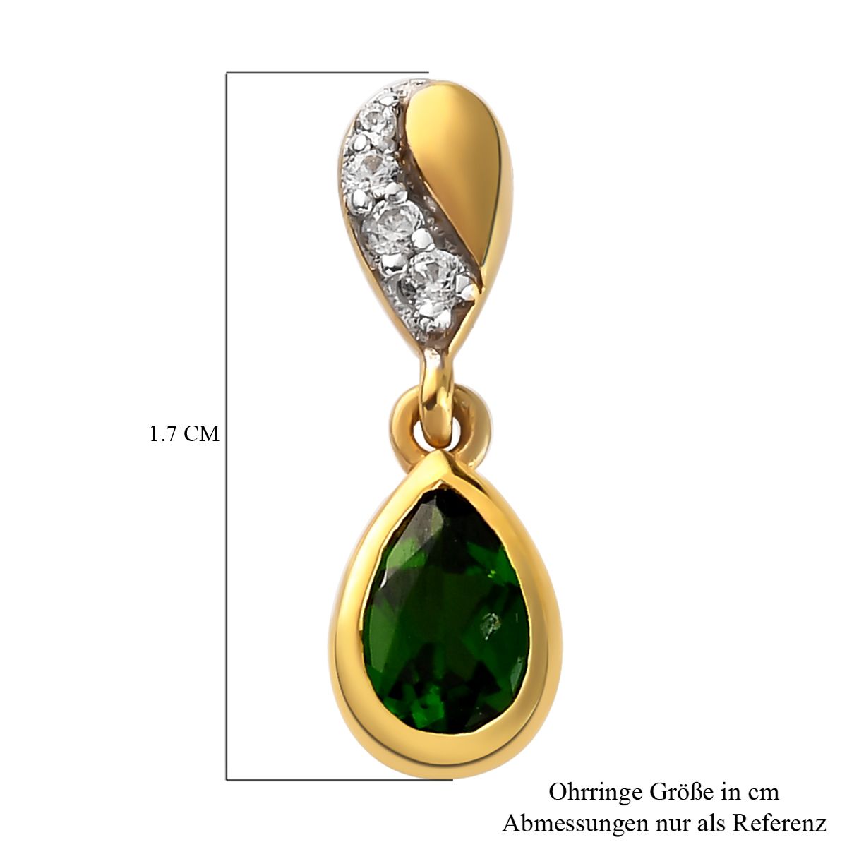 Natürliche Chromdiopsid und weiße Zirkon-Ohrringe, 925 Silber vergoldet ca. 0.98 ct