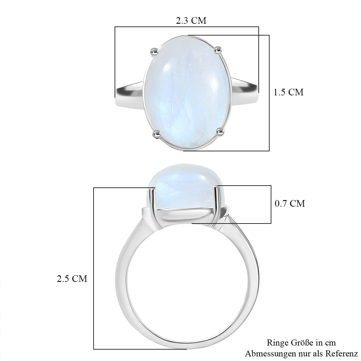 D'Joy AA Regenbogen Mondstein Ring und Anhänger mit 50cm Kette