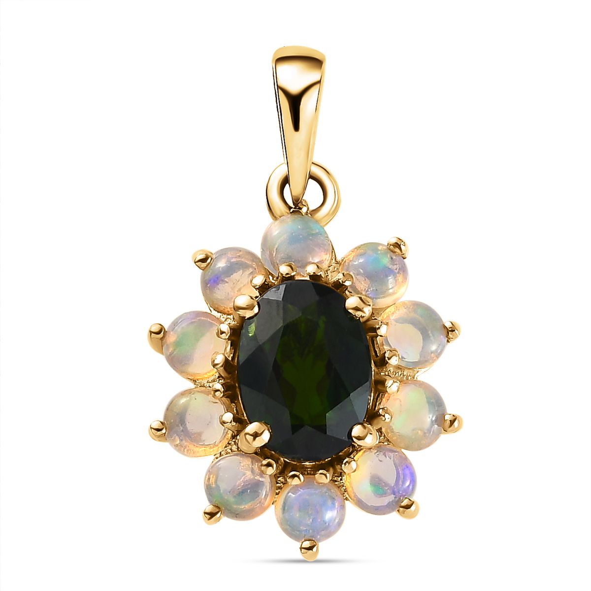 Natürlicher Chromdiopsid und äthiopischer Opal-Anhänger, 925 Silber vergoldet ca. 2,00 ct