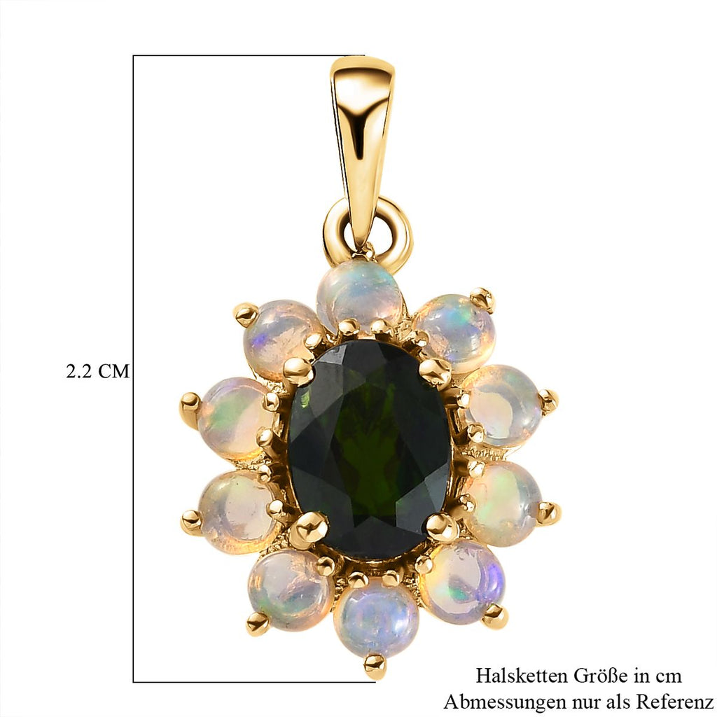 Natürlicher Chromdiopsid und äthiopischer Opal-Anhänger, 925 Silber vergoldet ca. 2,00 ct