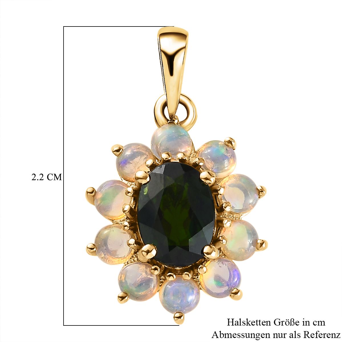 Natürlicher Chromdiopsid und äthiopischer Opal-Anhänger, 925 Silber vergoldet ca. 2,00 ct
