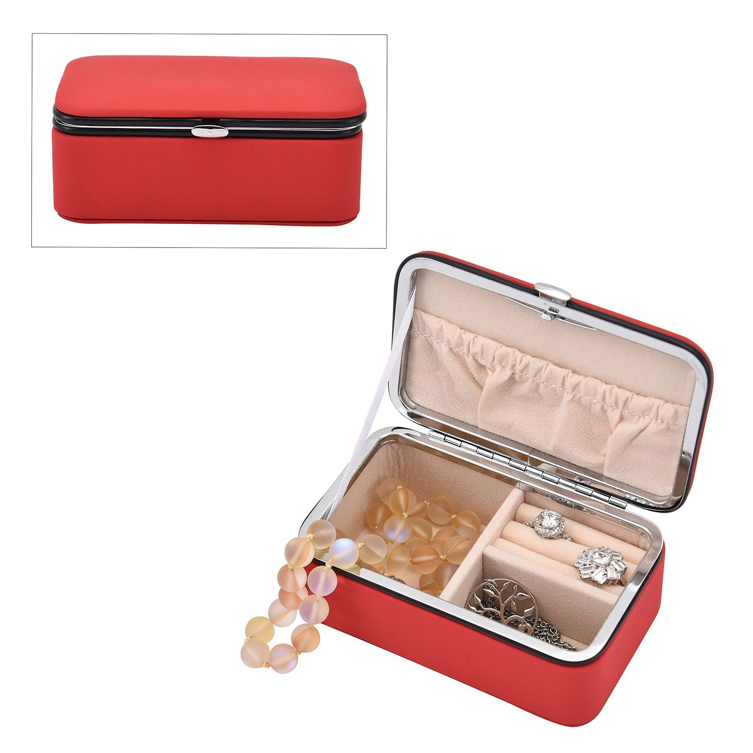 Schmuck-Organizer mit Anlaufschutz Futterung, 12x7.5x5 cm, Rot