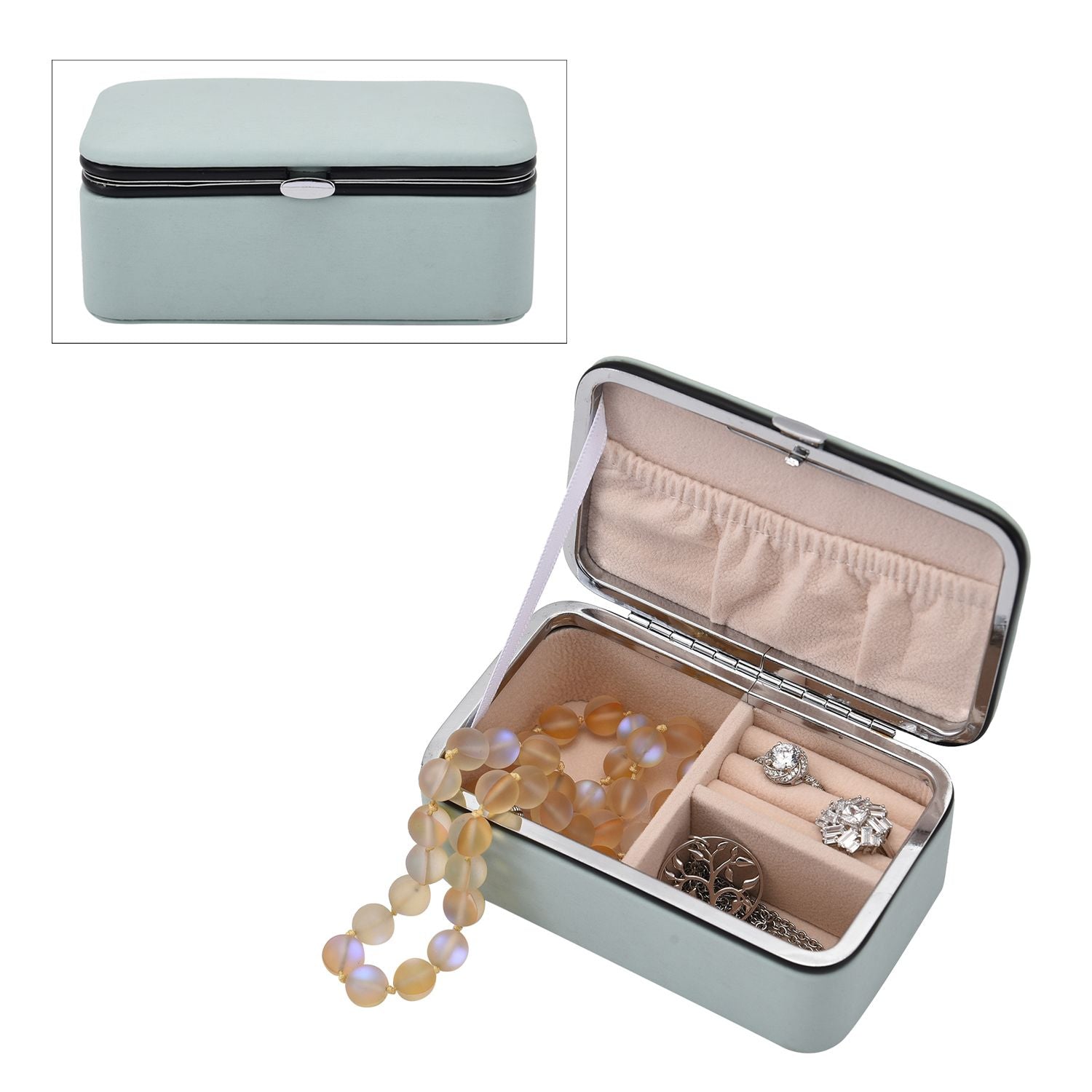 PU-Schmuck-Organizer mit Legierungsrand und Samtfutter, 12x7,5x5 cm, Blau
