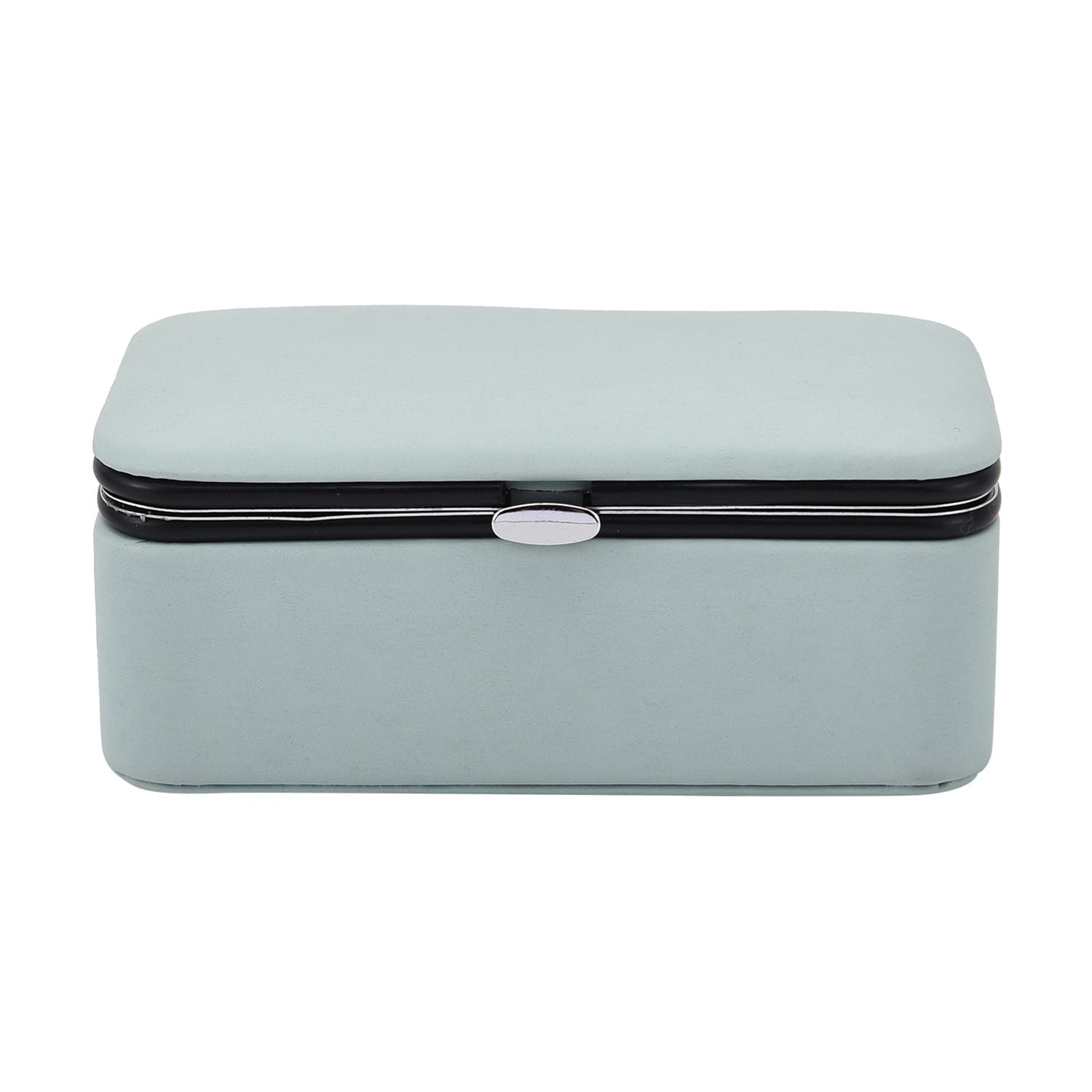 PU-Schmuck-Organizer mit Legierungsrand und Samtfutter, 12x7,5x5 cm, Blau