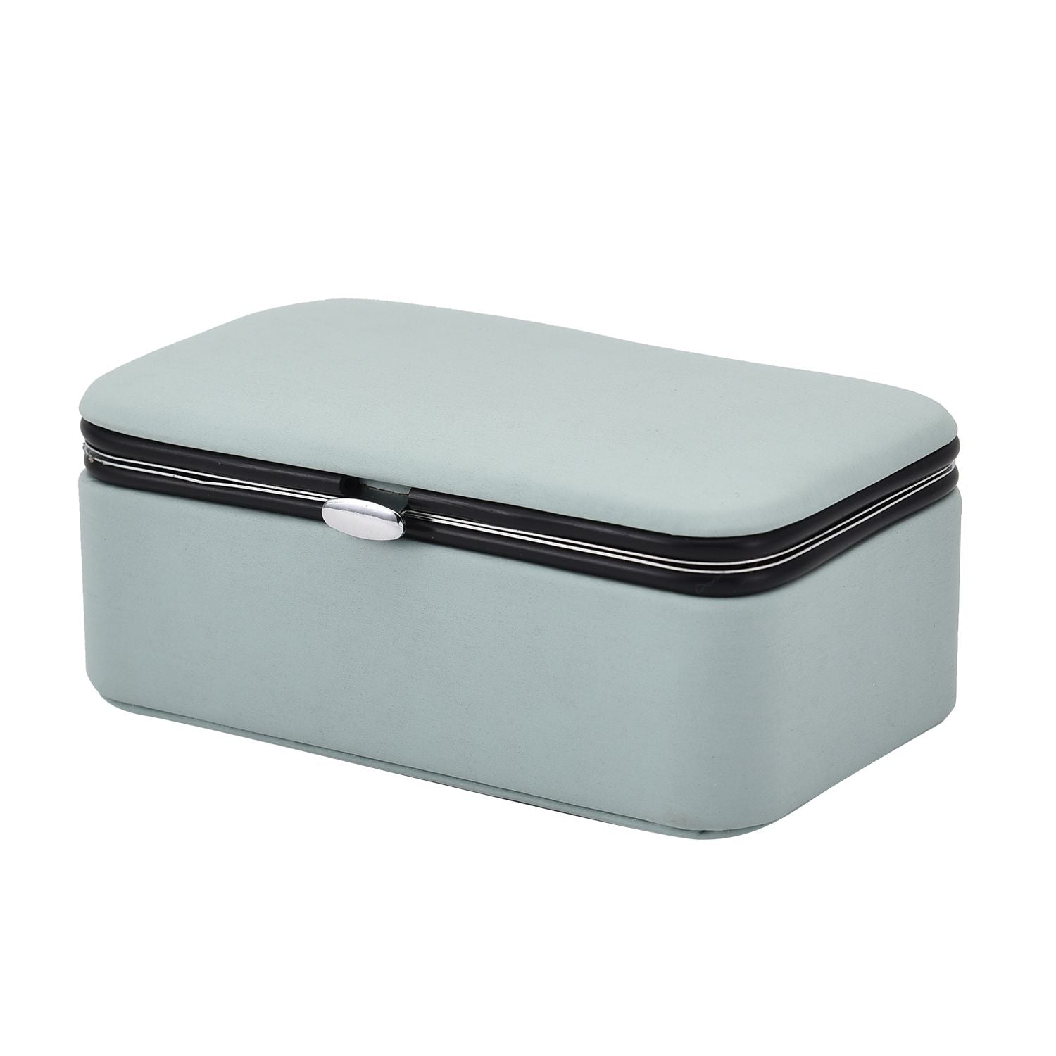 PU-Schmuck-Organizer mit Legierungsrand und Samtfutter, 12x7,5x5 cm, Blau