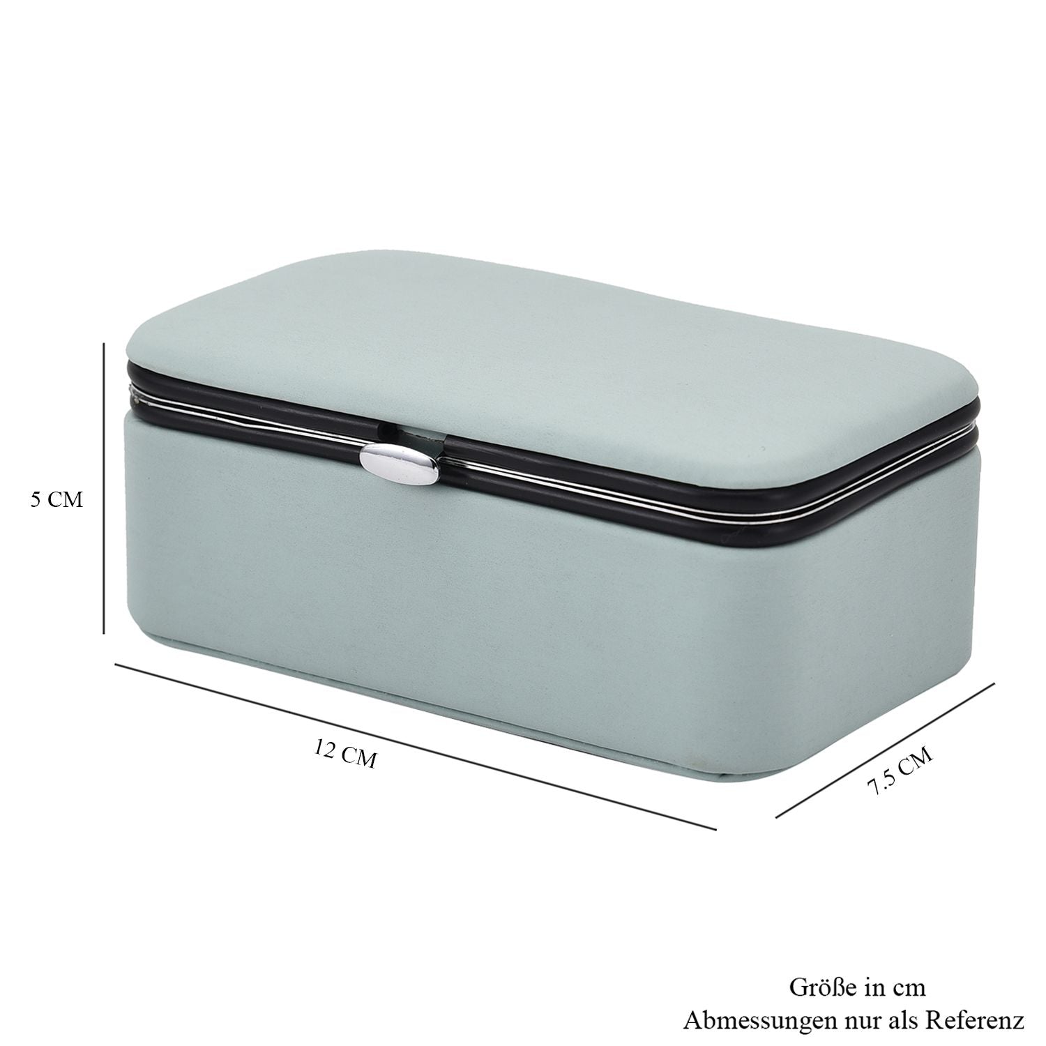 PU-Schmuck-Organizer mit Legierungsrand und Samtfutter, 12x7,5x5 cm, Blau