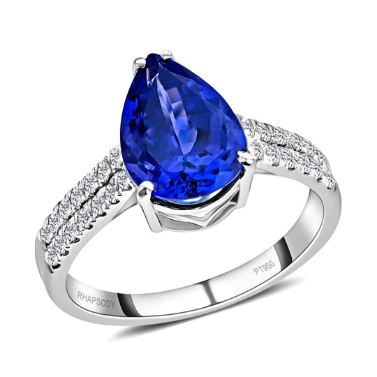 Rhapsody AAAA Tansanit, Weißer DiamantAGI zertifiziert Ringe 950 Platin (Größe 17.00) ca. 3.60 ct