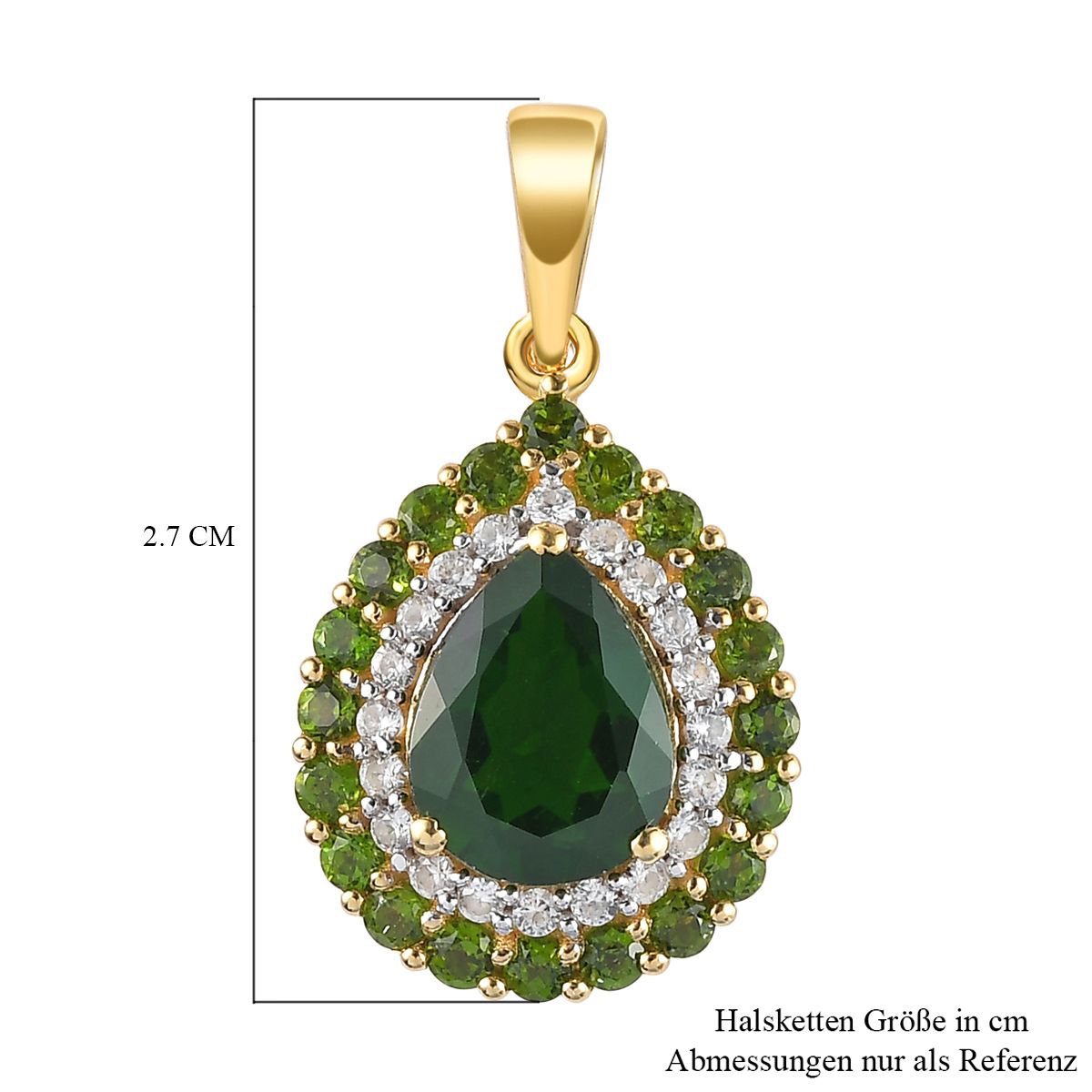 Natürlicher Chromdiopsid-Anhänger, 925 Silber vergoldet ca. 3,42 ct