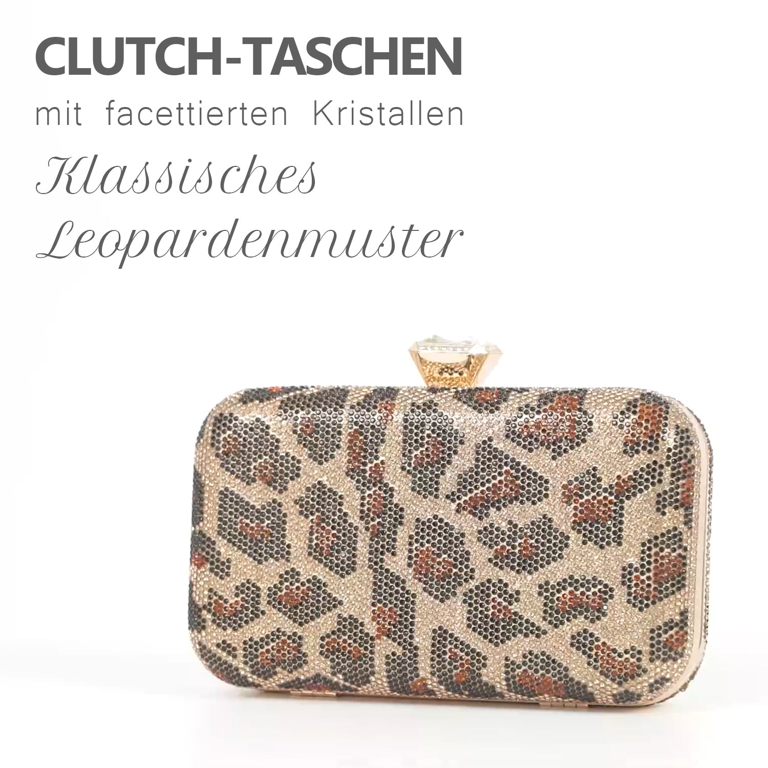 Moderne Clutch verziert mit facettierten Kristallen, 20x4x2cm, Leopard