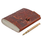 Handgefertigtes Lebensbaum-Journal aus 100% echtem Leder mit Holzstift, rot