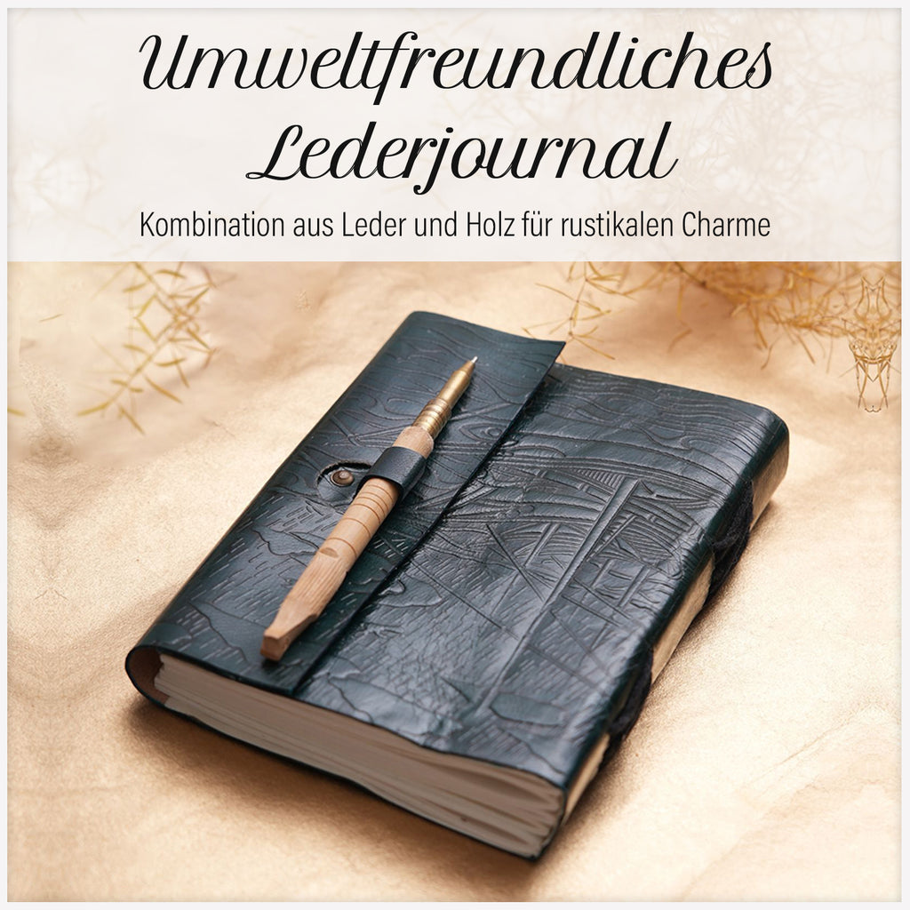Handgefertigtes Segelboot Journal aus 100% echtem Leder mit Holzstift, blaugrün