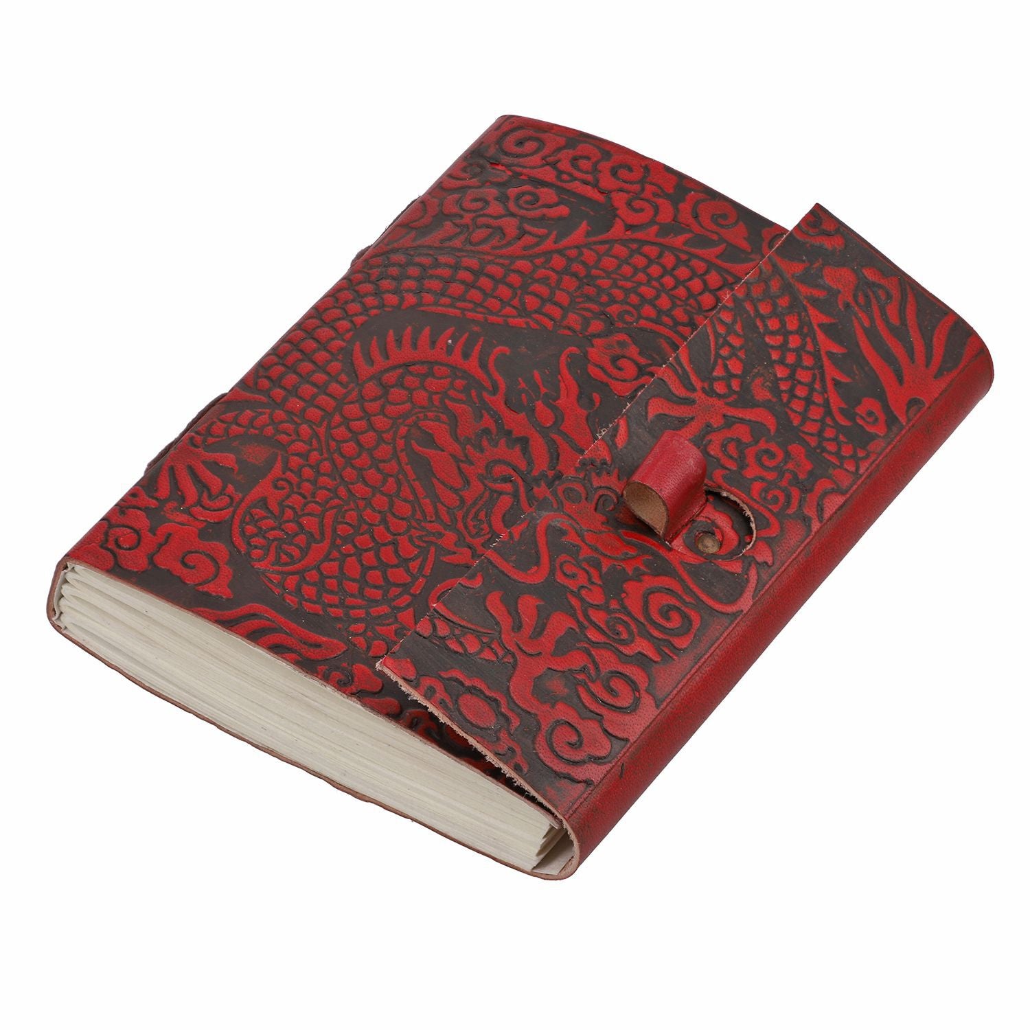 Handgefertigtes Journal mit Drachenprägung aus 100% echtem Leder mit Holzstift, Braun