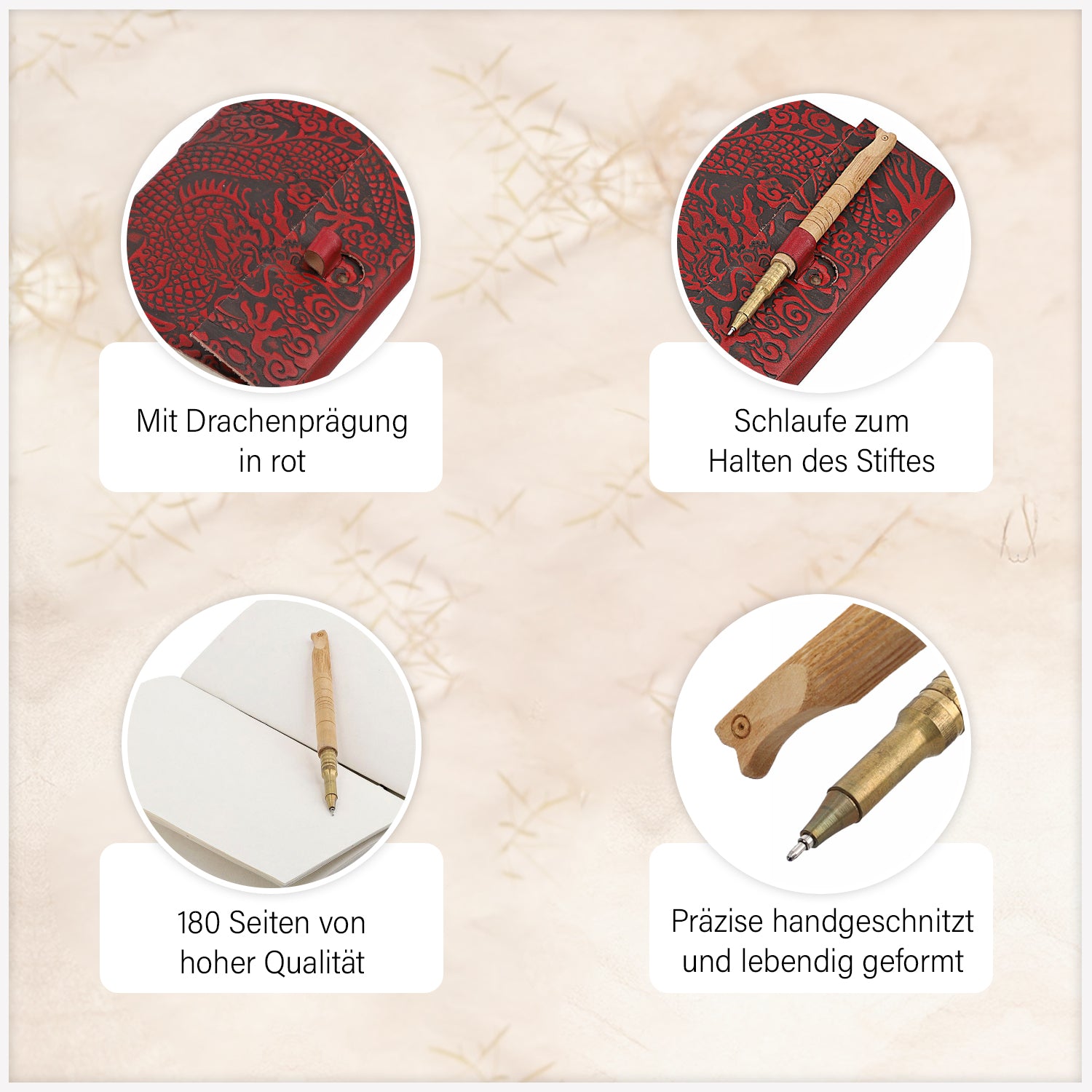 Handgefertigtes Journal mit Drachenprägung aus 100% echtem Leder mit Holzstift, Braun