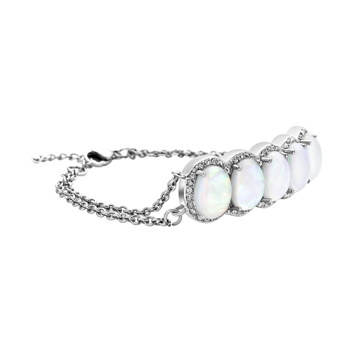 Künstliches, weißes Opal und Kristall-Armband, ca. 18+2.5 cm, silberfarben, ca. 7.00 ct