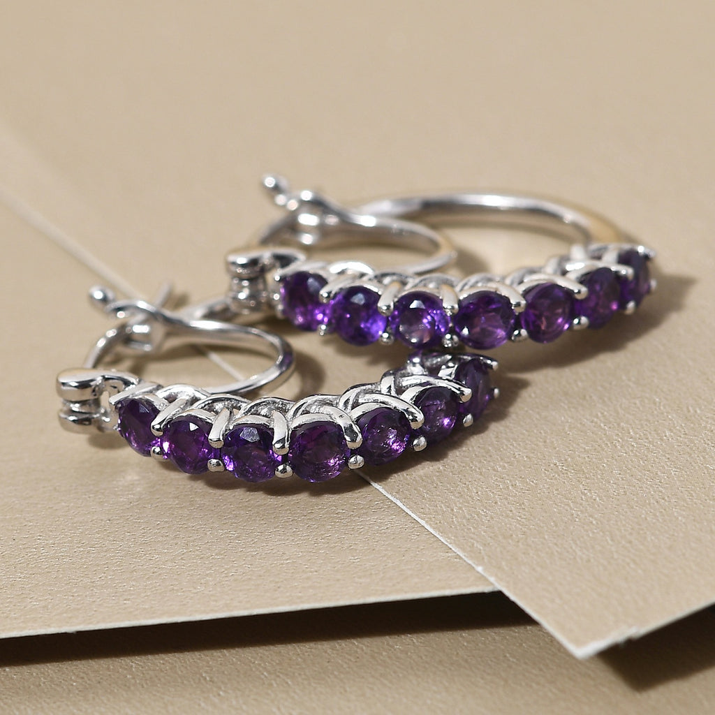 Natürliche, marokkanische Amethyst-Creolen, 925 Silber platiniert ca. 1,53 ct