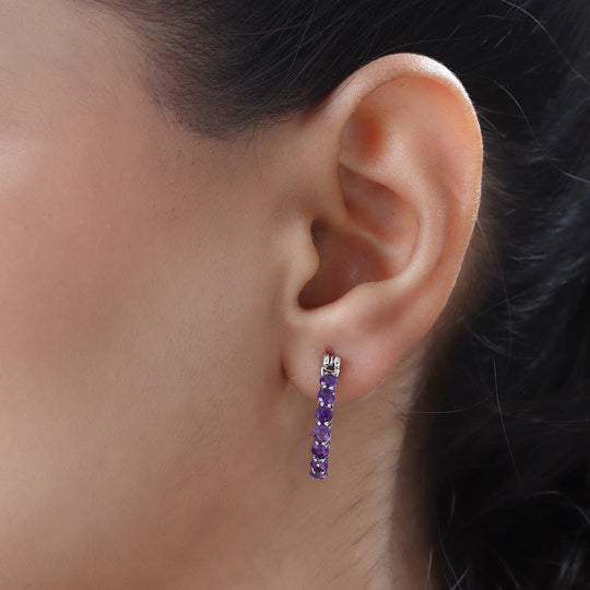 Natürliche, marokkanische Amethyst-Creolen, 925 Silber platiniert ca. 1,53 ct