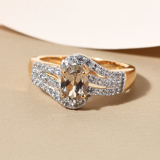 AAA Turkizit und weißer Zirkon-Ring, 925 Silber Gelbgold Vermeil (Größe 16.00) ca. 1.38 ct