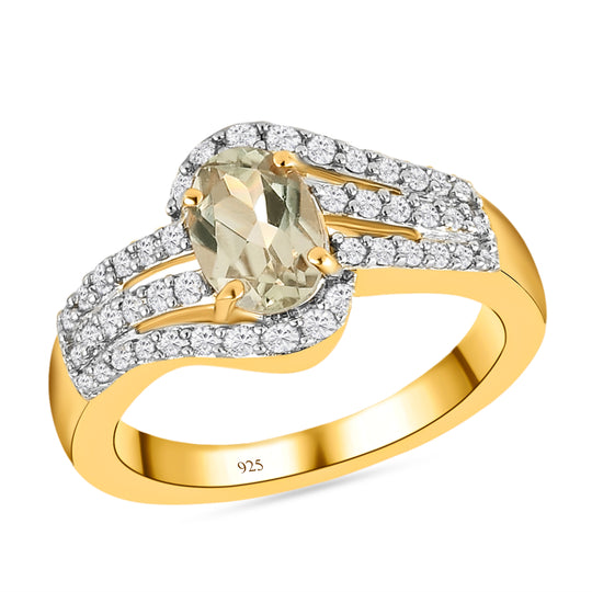AAA Turkizit und weißer Zirkon-Ring, 925 Silber Gelbgold Vermeil (Größe 16.00) ca. 1.38 ct
